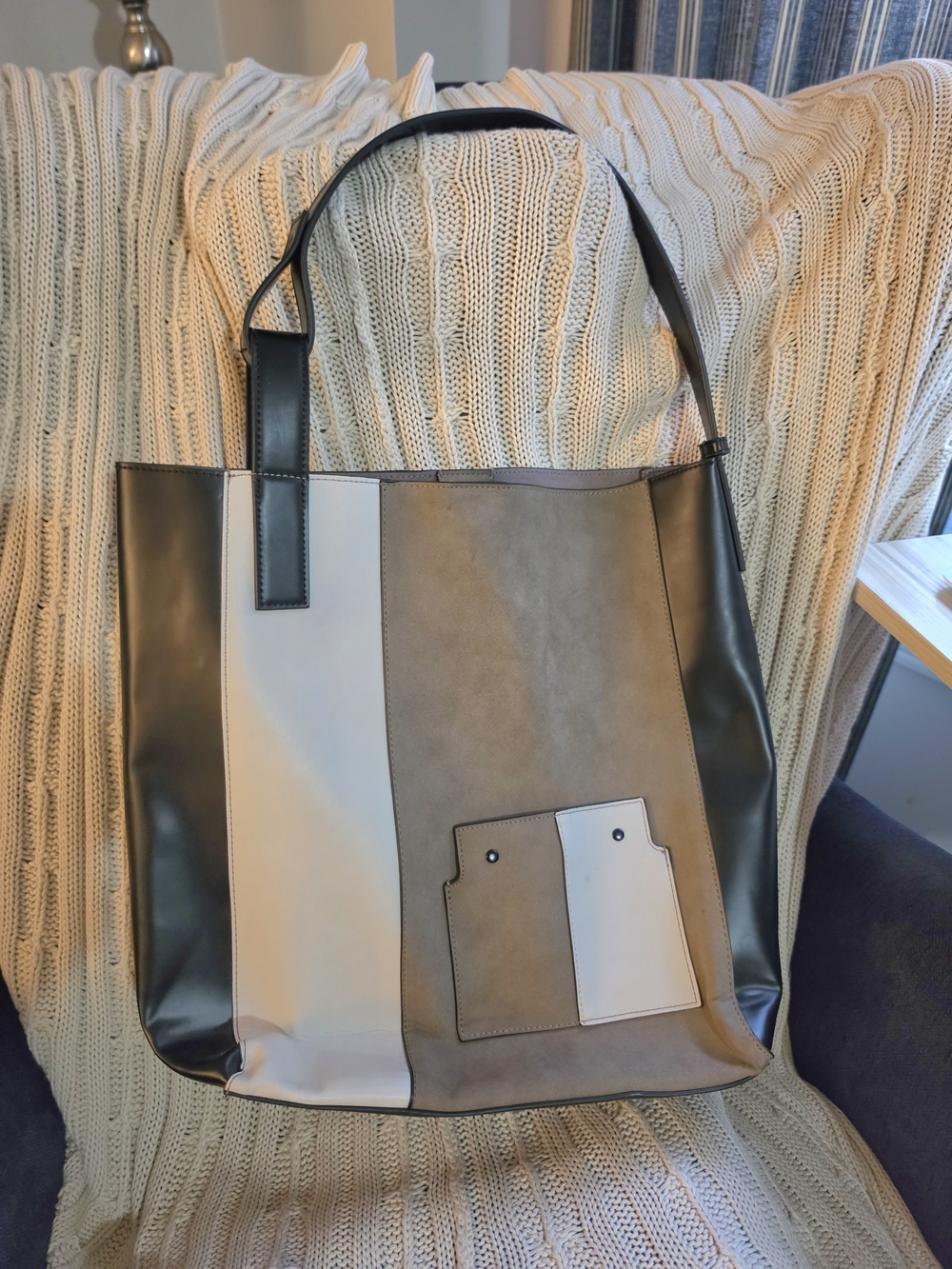 Women's Colorblock Tote Bag in Black, Gray, and White